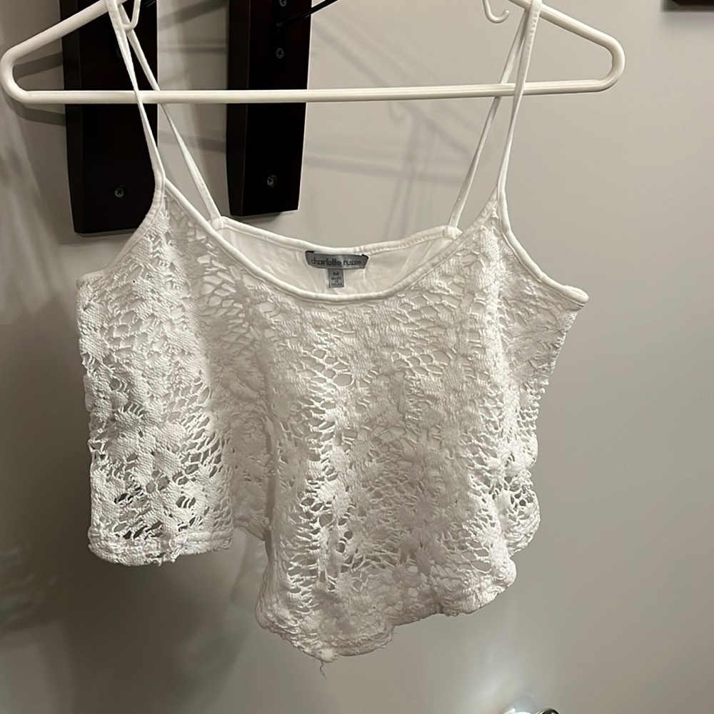 Charlotte Russe White Floral Lace Crop Top, size medium